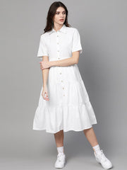 White Tiered Shirt Dress-SFDRSS1875