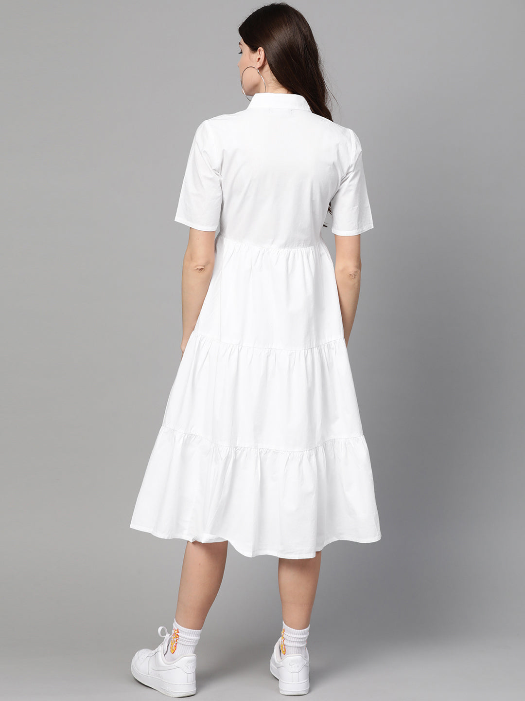 White Tiered Shirt Dress-SFDRSS1875