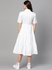 White Tiered Shirt Dress-SFDRSS1875