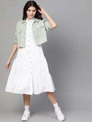 White Tiered Shirt Dress-SFDRSS1875