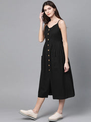 Black Button Strappy Midi
