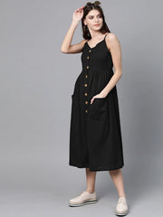 Black Button Strappy Midi