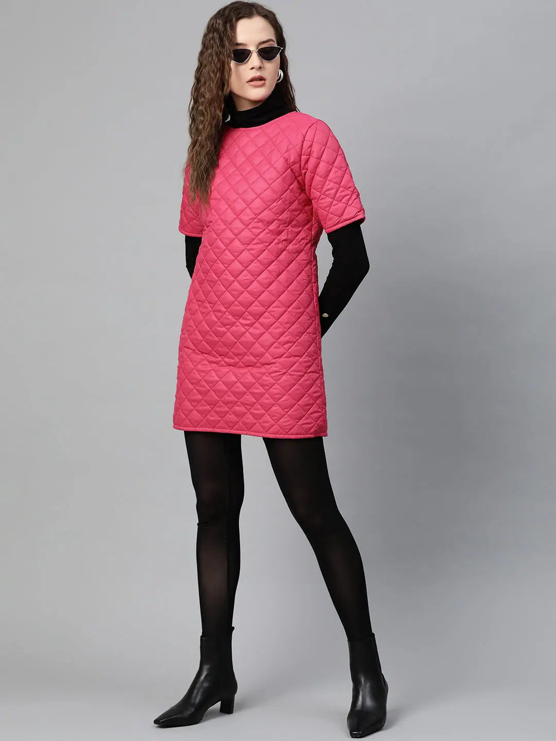 Fuchsia Quilted Shift Dress | Designer Women's Clothing