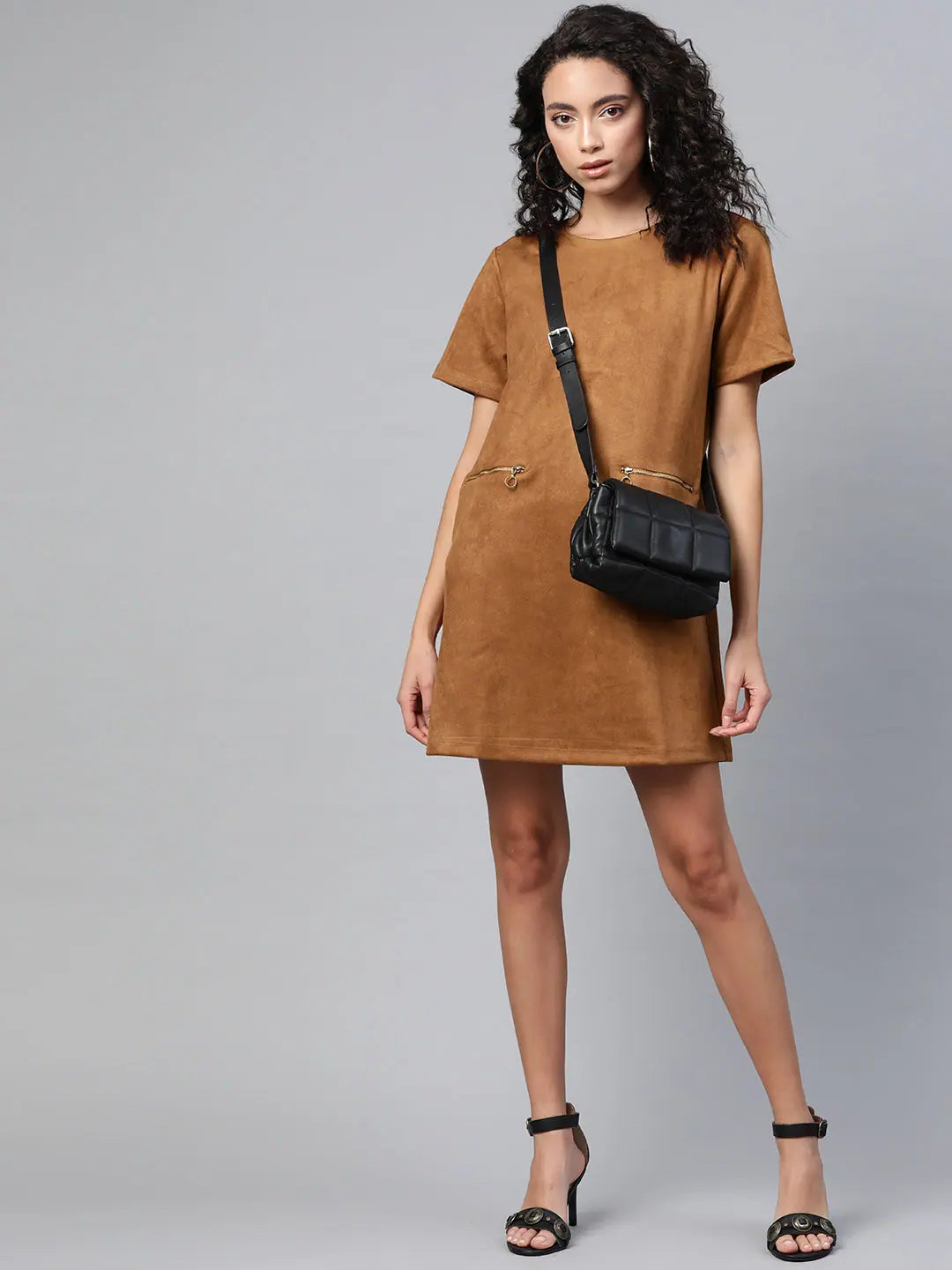 Brown Suede A-Line Dress | Stylish & Comfortable