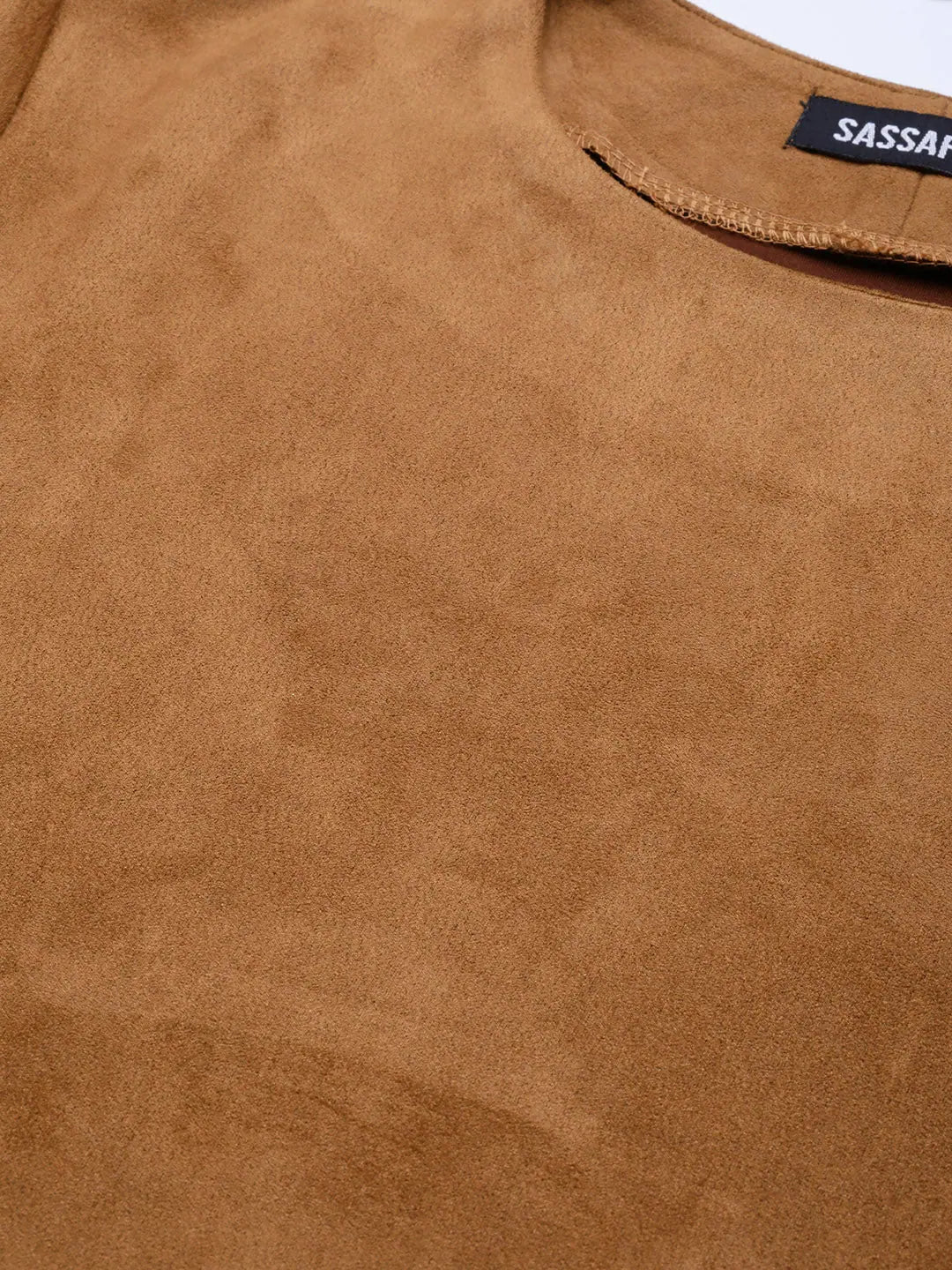 Brown Suede A-Line Dress | Stylish & Comfortable