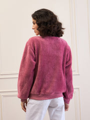 Women Pink Fur High Neck Front Zipper Jacket-SFJCKT60295