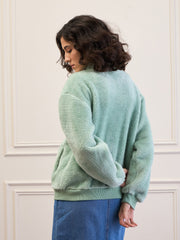 Women Green Fur High Neck Front Zipper Jacket-SFJCKT60297