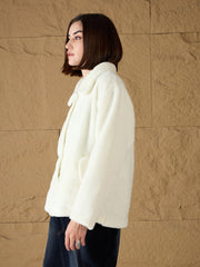 Women Off White Fur Flap Pockets Jacket-SFJCKT60300