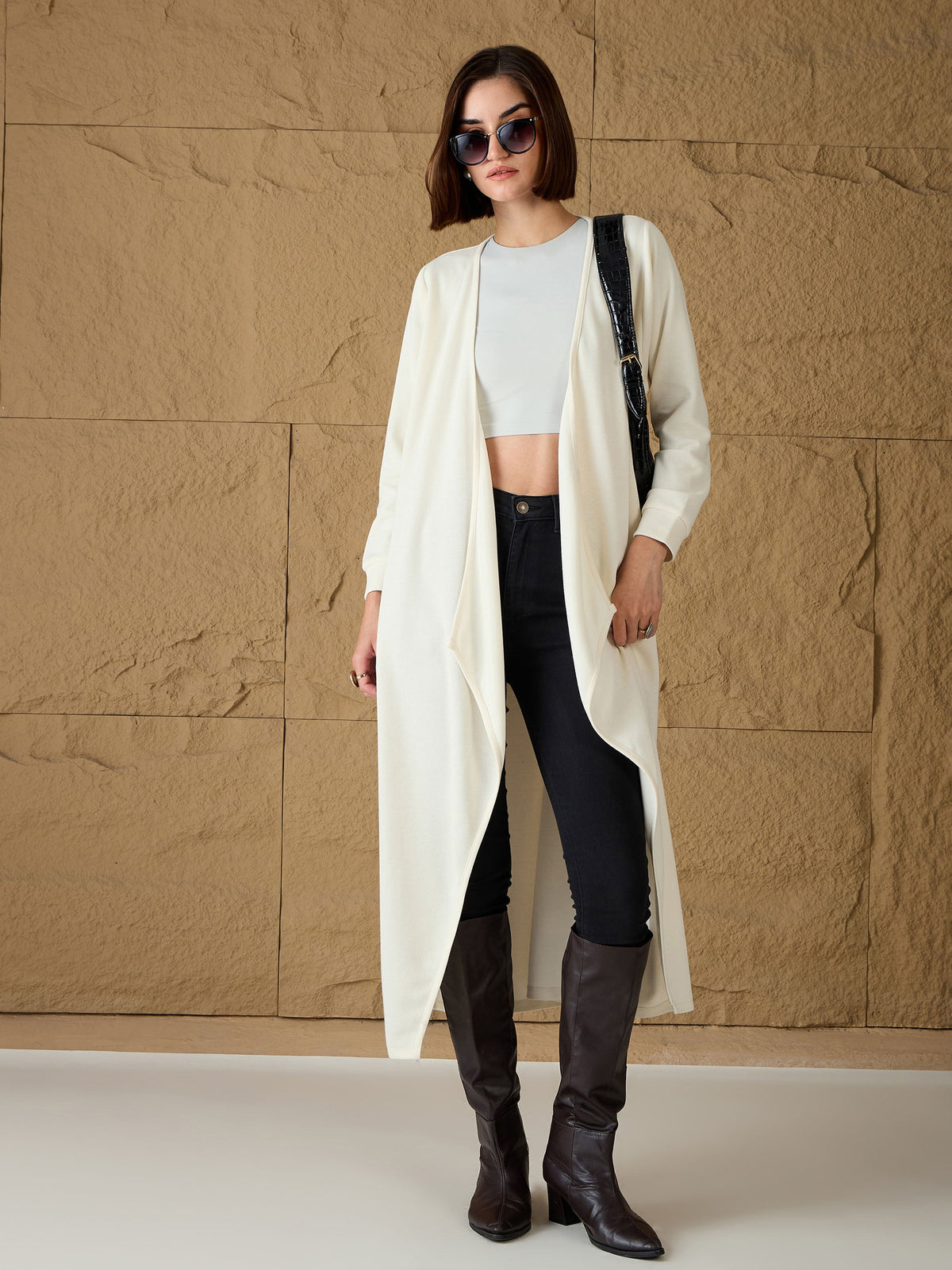 Women Off-White Front Open Long Shrug-SFJCKT60313