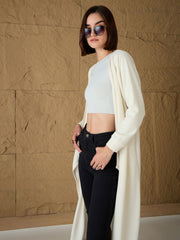 Women Off-White Front Open Long Shrug-SFJCKT60313