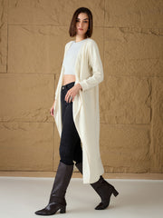 Women Off-White Front Open Long Shrug-SFJCKT60313