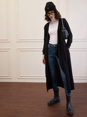 Women Black Front Open Long Shrug-SFJCKT60314