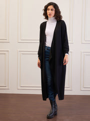 Women Black Front Open Long Shrug-SFJCKT60314