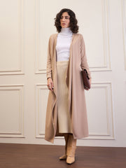 Women Beige Front Open Long Shrug-SFJCKT60315