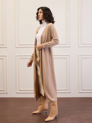 Women Beige Front Open Long Shrug-SFJCKT60315