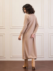 Women Beige Front Open Long Shrug-SFJCKT60315