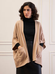 Women Beige Front Open Kimono Shrug-SFJCKT60318