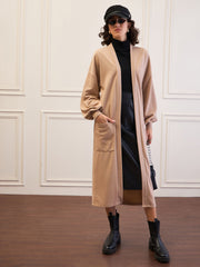 Women Beige Front Open Balloon Sleeve Shrug-SFJCKT60319