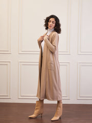 Women Beige Rib Longline Shrug-SFJCKT60322