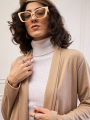 Women Beige Rib Longline Shrug-SFJCKT60322
