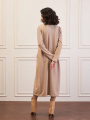 Women Beige Rib Longline Shrug-SFJCKT60322