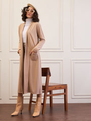 Women Beige Rib Longline Shrug-SFJCKT60322