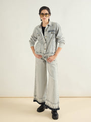 Women Washed Grey Basic Denim Regular Jacket-SFJCKT60332