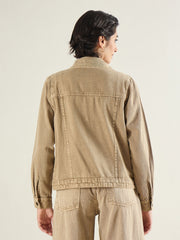Women Beige Basic Denim Regular Jacket-SFJCKT60333
