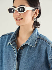 Women Blue Blast Denim Oversized Button Down Jacket-SFJCKT60334