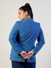 Women Blue Blast Denim Front Button Blazer-SFJCKT60337