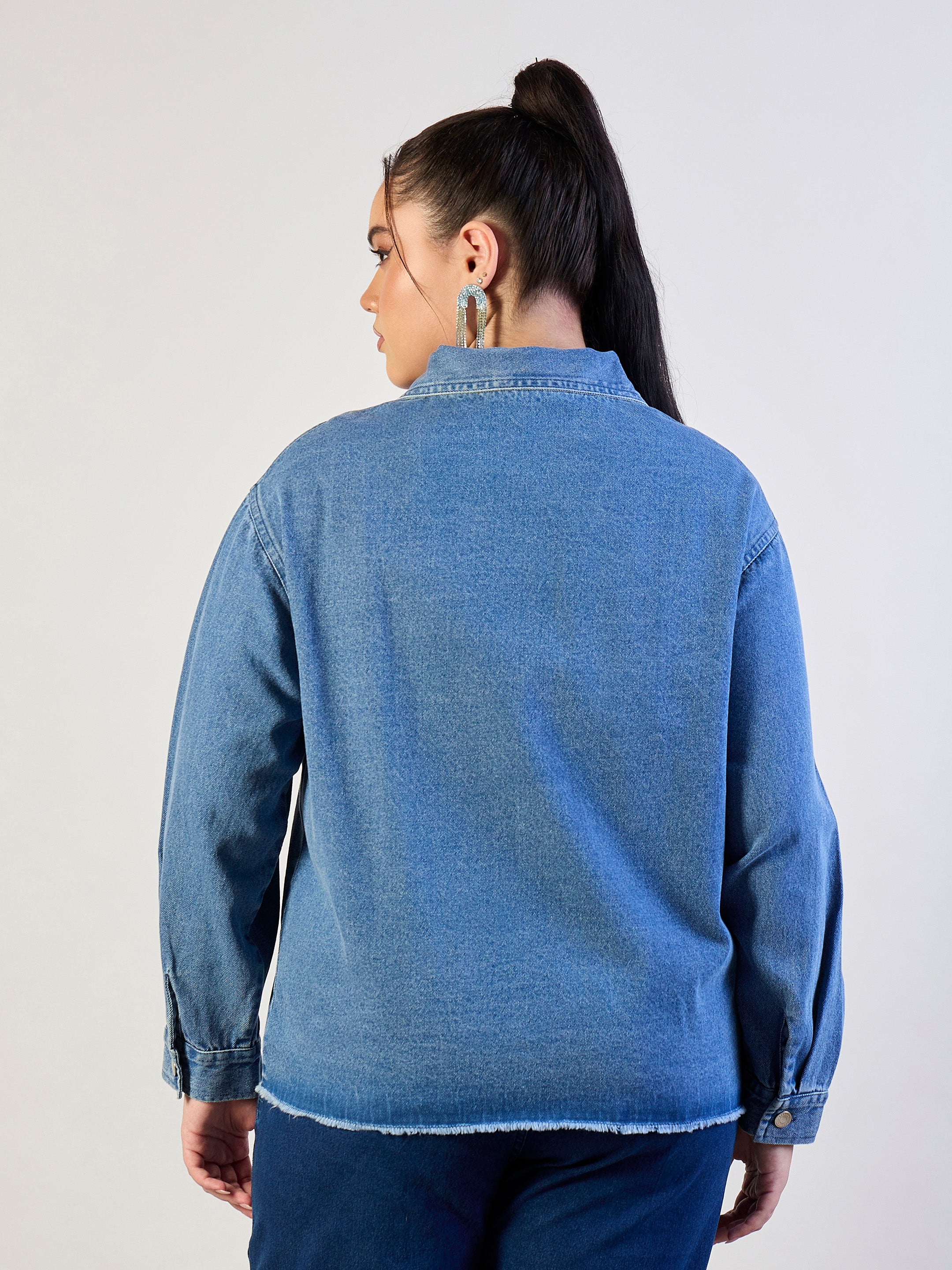 Women Blue Blast Sequins Patch Pocket Denim Jacket-SFJCKT60338