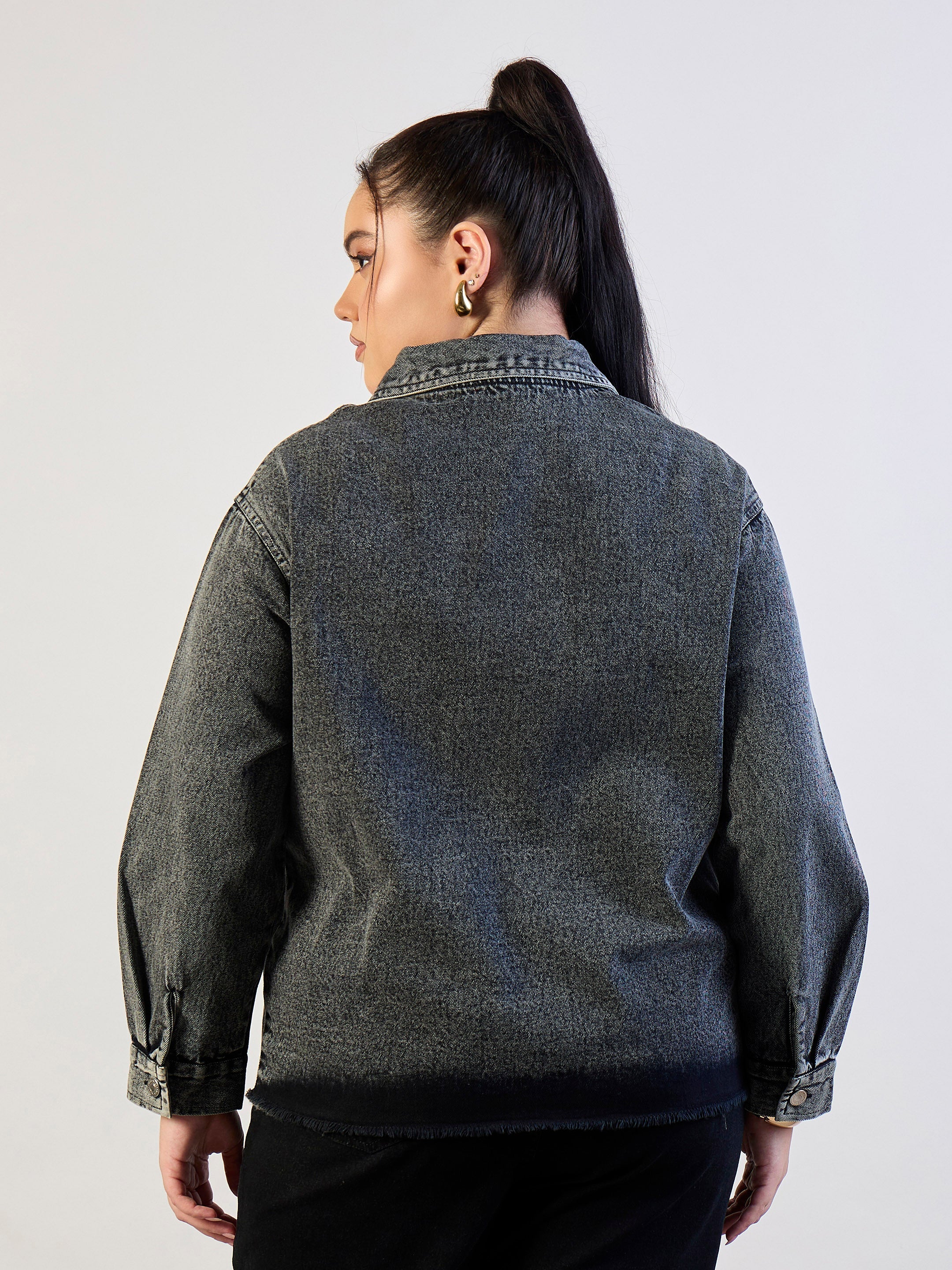 Women Black Blast Sequins Patch Pocket Denim Jacket-SFJCKT60339