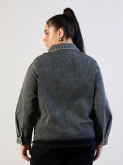 Women Black Blast Sequins Patch Pocket Denim Jacket-SFJCKT60339