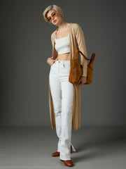 Women Beige Ribed Front Open Shrug-SFJCKT60340