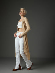 Women Beige Ribed Front Open Shrug-SFJCKT60340