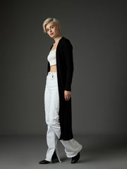 Women Black Ribed Front Open Shrug-SFJCKT60341