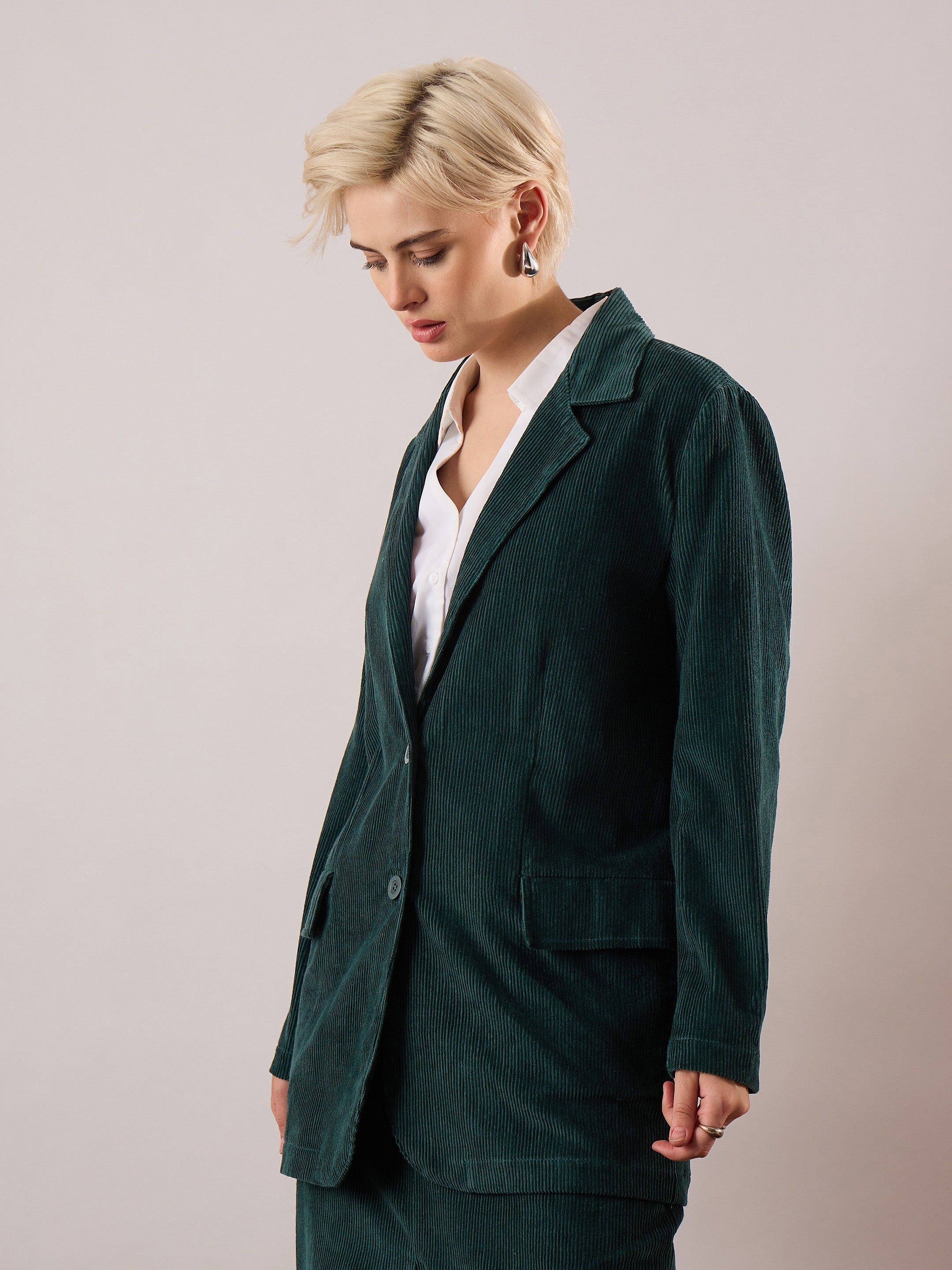 Women Emerald Green Oversized Notch Collar Blazer-SFJCKT60342