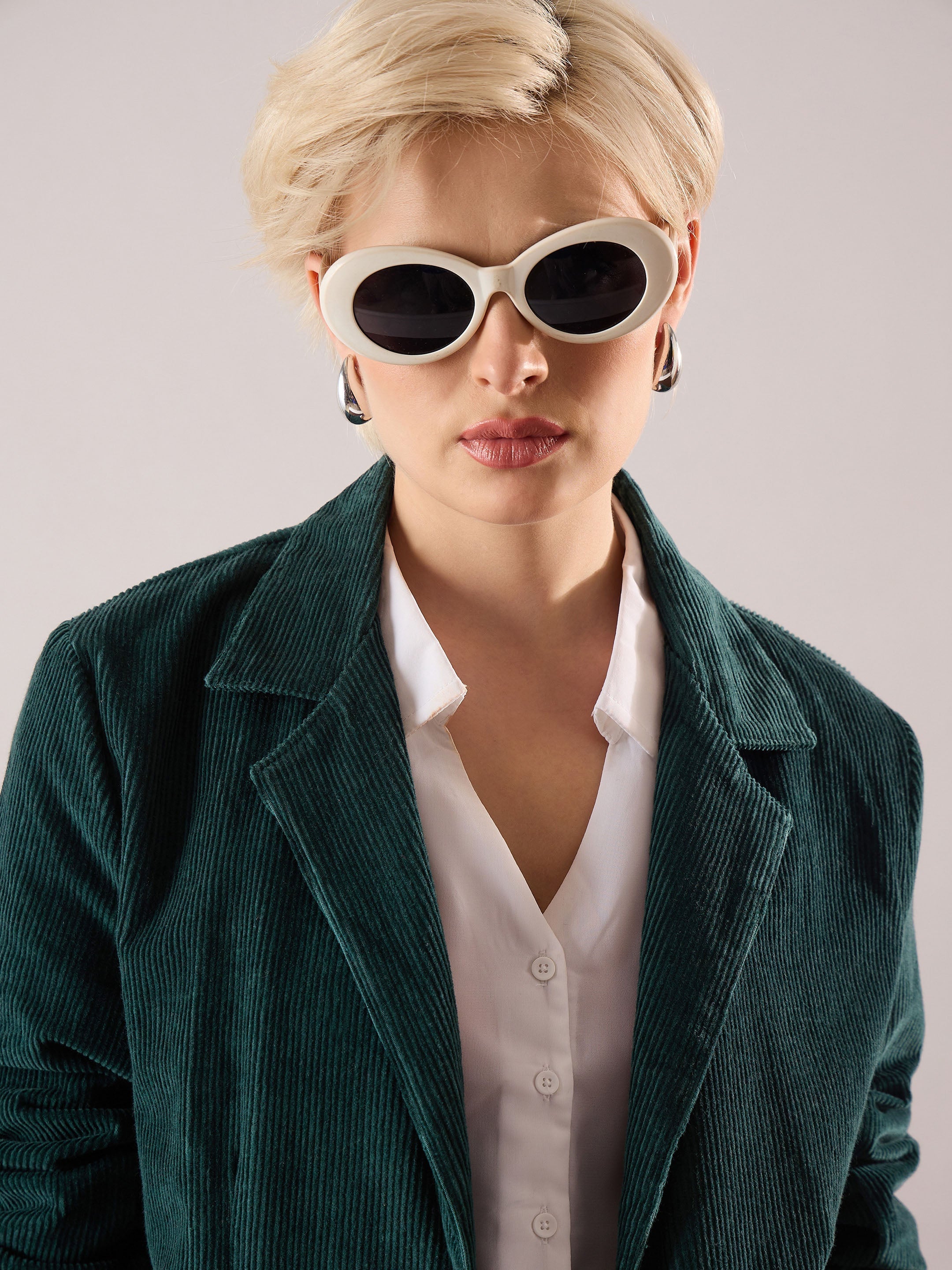 Women Emerald Green Oversized Notch Collar Blazer-SFJCKT60342
