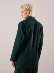 Women Emerald Green Oversized Notch Collar Blazer-SFJCKT60342