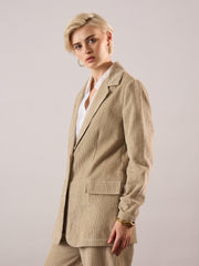 Women Beige Oversized Notch Collar Blazer-SFJCKT60343