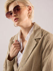 Women Beige Oversized Notch Collar Blazer-SFJCKT60343