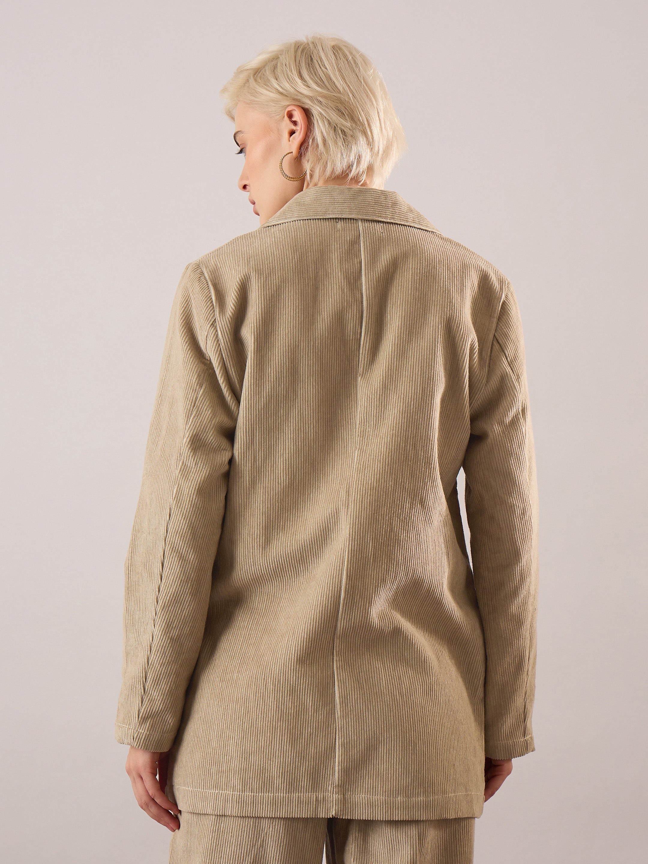 Women Beige Oversized Notch Collar Blazer-SFJCKT60343