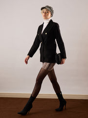 Women Black Tweed Double-Breasted Blazer-SFJCKT60344