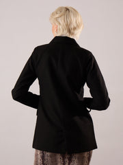 Women Black Tweed Double-Breasted Blazer-SFJCKT60344