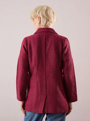 Women Maroon Tweed Double-Breasted Blazer-SFJCKT60347