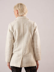 Women White Tweed Double-Breasted Blazer-SFJCKT60348