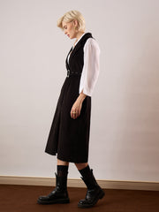Women Black Corduroy Sleeveless Long Coat-SFJCKT60349