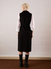 Women Black Corduroy Sleeveless Long Coat-SFJCKT60349