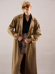Women Beige Washed Denim Over Coat-SFJCKT60352