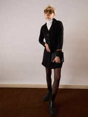 Women Black Tweed Longline Blazer-SFJCKT60354